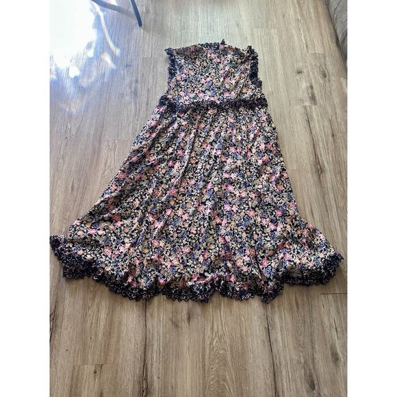 Free People Milania Cotton Midi Dress Black Combo Floral Print Sz L Boho Cottage - Picture 6 of 13